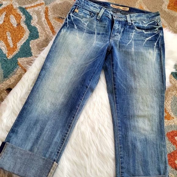 BIG STAR DENIM MADDIE CROPPED JEANS DISTRESSED WASH CALF EMBELLISHED STITCH - Picture 4 of 13